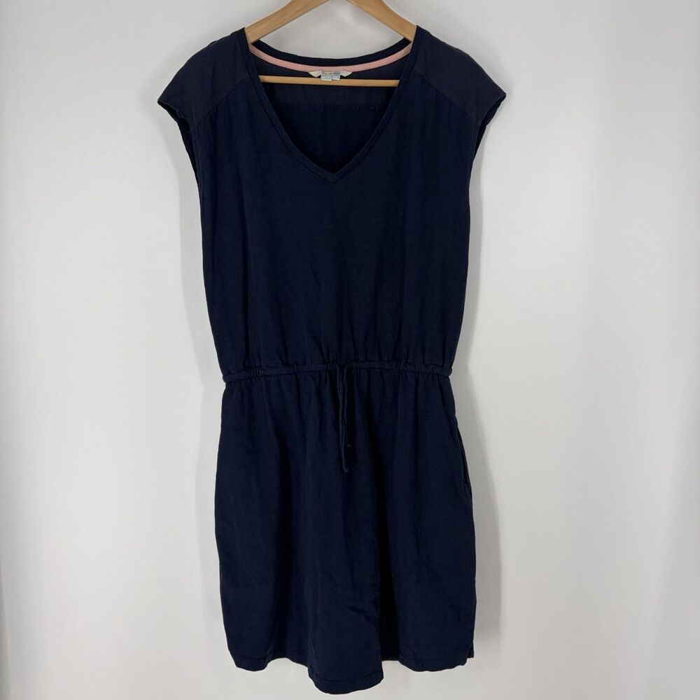 Boden Mya Jersey Dress Size 6 Navy Pockets Casual Day Drawstring Waist V Neck